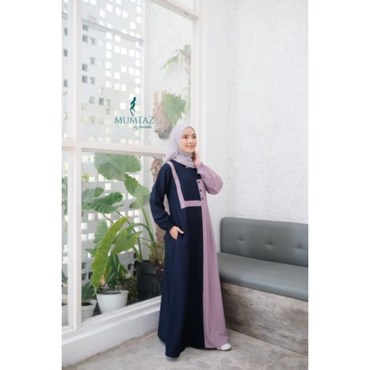 Dress Two Tone Gamis Kombinasi 2 Warna Cantik Murah Original Mumtaz Gamis Model Remaja Terbaru Kekinian Fashion Wanita Viral Pakain Baju Wanita Muslim-6