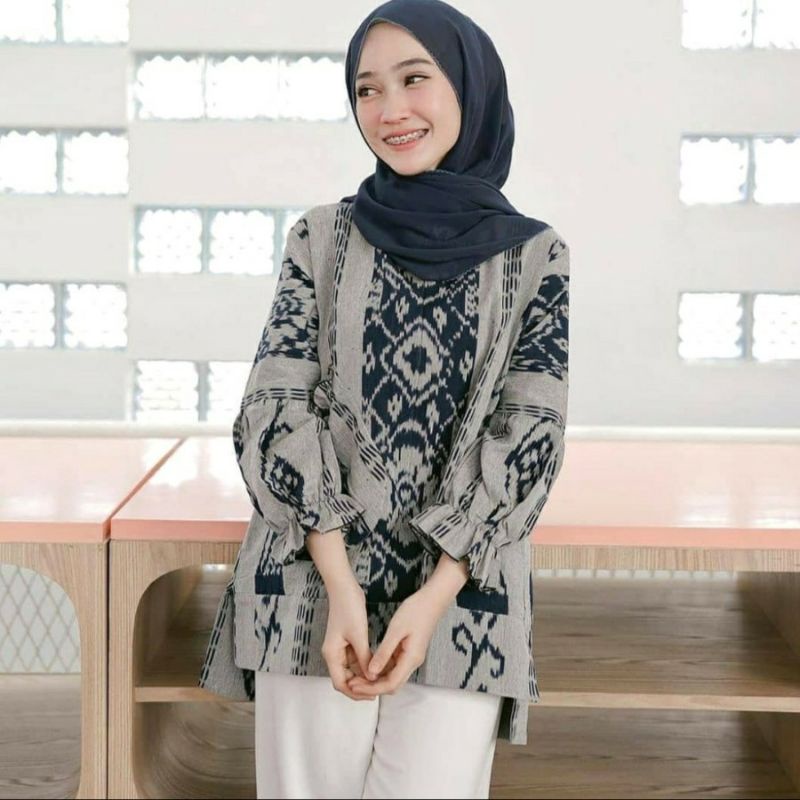 Blouse tenun unik  atasan tenun wanita baju tenun jepara kemeja tenun btb64