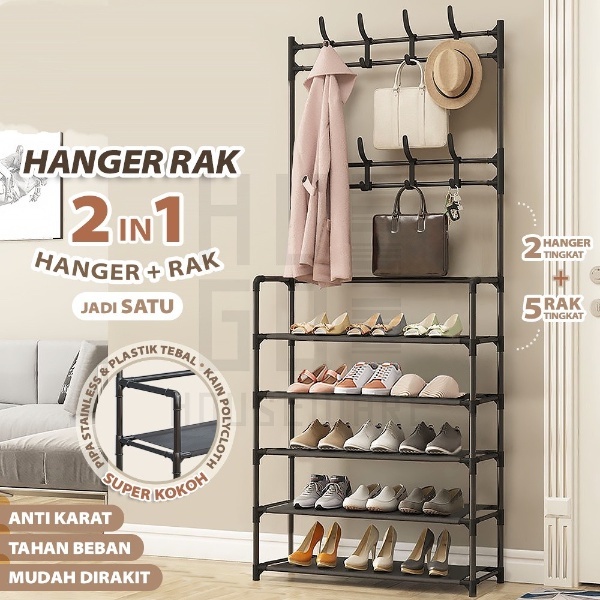 （COD) Rak Gantungan Baju Stand Hanger Rak Sepatu Penyimpanan Jaket Topi Rak Jemuran Baju Rak Sepatu Sandal Rak Serbaguna gantungan serbaguna