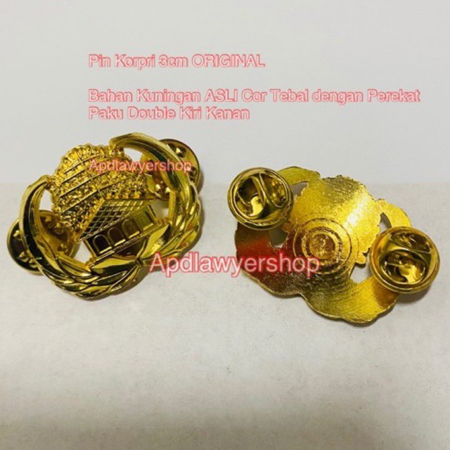 Pin Korpri 3cm Kuningan Asli sepuh emas ORIGINAL Paku Double Kiri Kanan Pin Bross KORPRI KOPRI