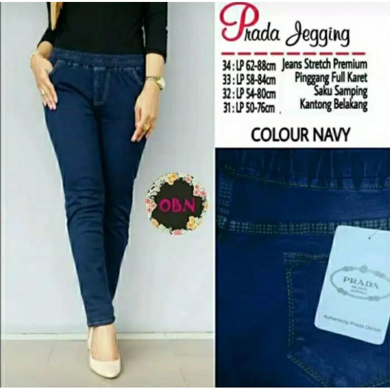 Celana legging jeans wanita pinggang karet size 27-34