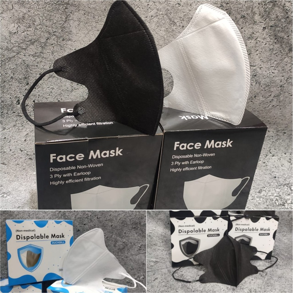 PER BOX ISI 50 - MASKER DUCKBILL MURAH FACE MASK 3PLY BFE 95% - HITAM PUTIH WARNA RAINBOW MURAH TERMURAH