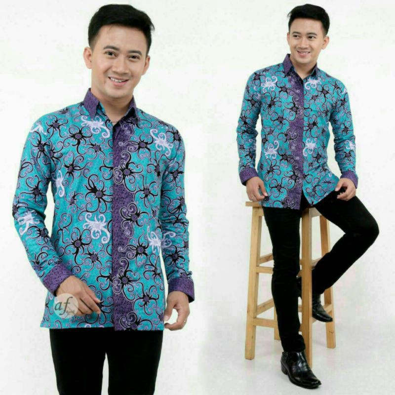 KEMEJA BATIK PRIA LENGAN PANJANG SIZE M L XL XXL  BSWART BatiK HRB026 Kenongo Hem Panjang Padi