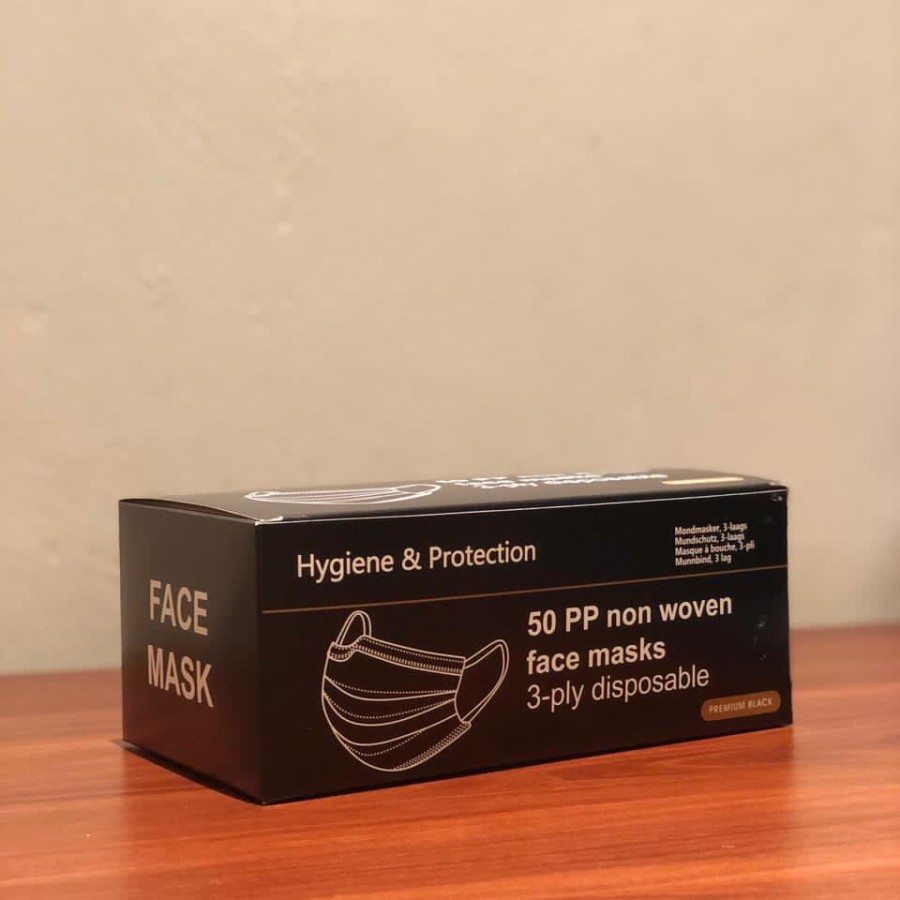 Masker Hitam Face Mask 50 pp Non Woven 3 Ply Disposable