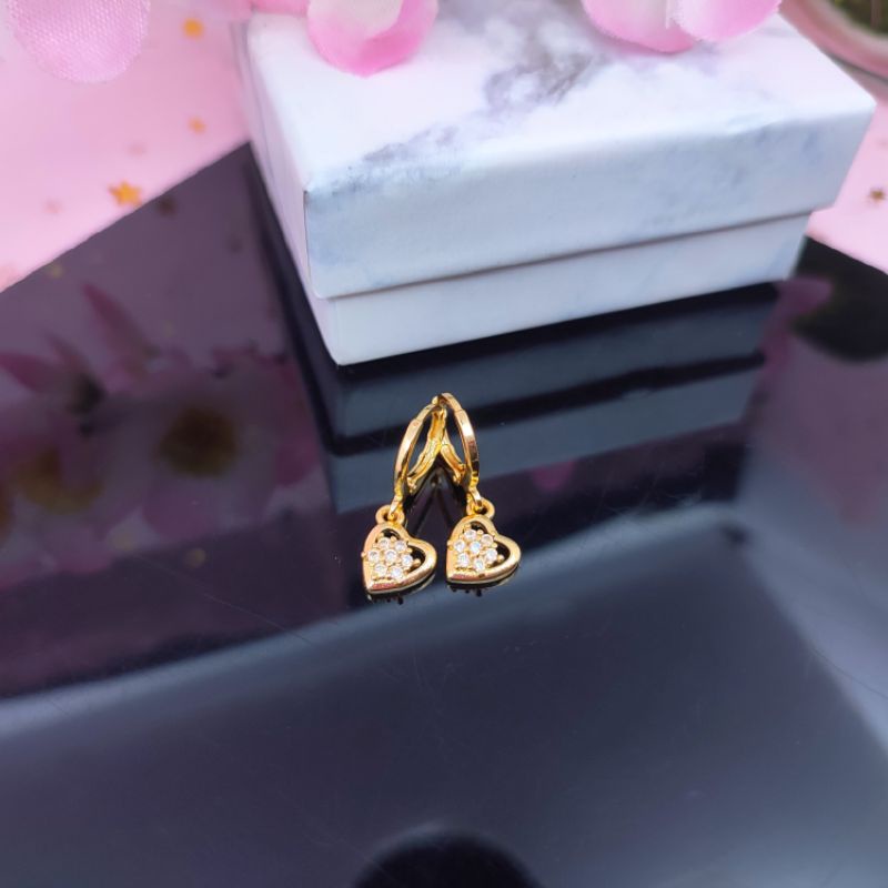 Anting bulat capit wanita xuping love lapis emas anti karat COD