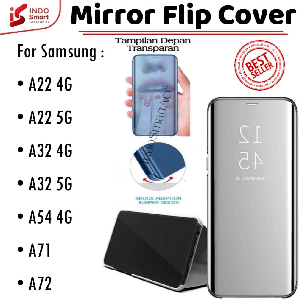 Samsung A22 4G A22 5G A32 4G A32 5G A54 4G A71 A72 Case Samsung Flip Mirror Sarung Clear View Standi