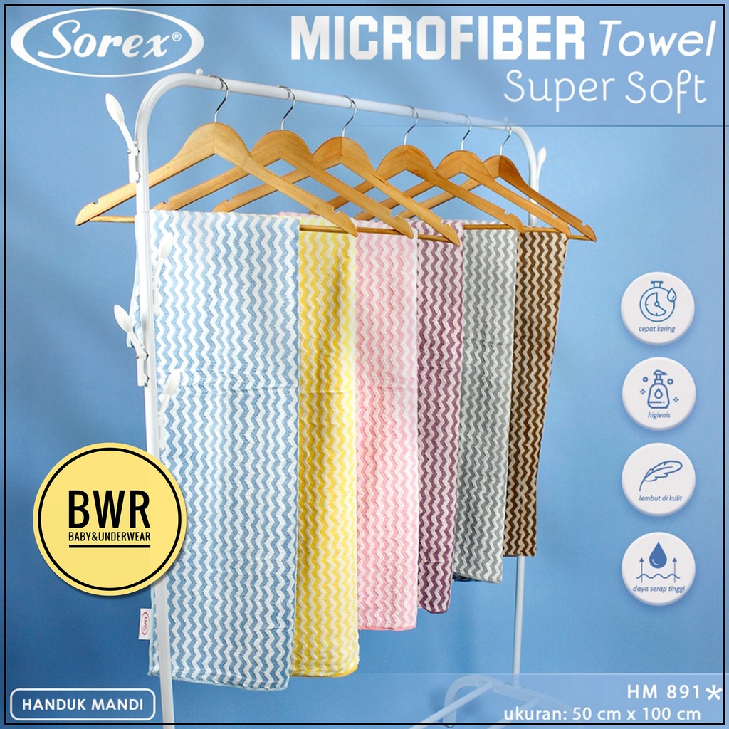 Handuk Sorex HM 891 Salur / 50 x 100 Handuk Mandi Microfiber Dewasa Daya Serap Tinggi | Bwr