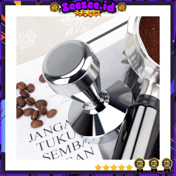 OneTwoCups Tamper Kopi Espresso Flat Stainless Steel Chrome Plated 51mm - SS51 - Silver