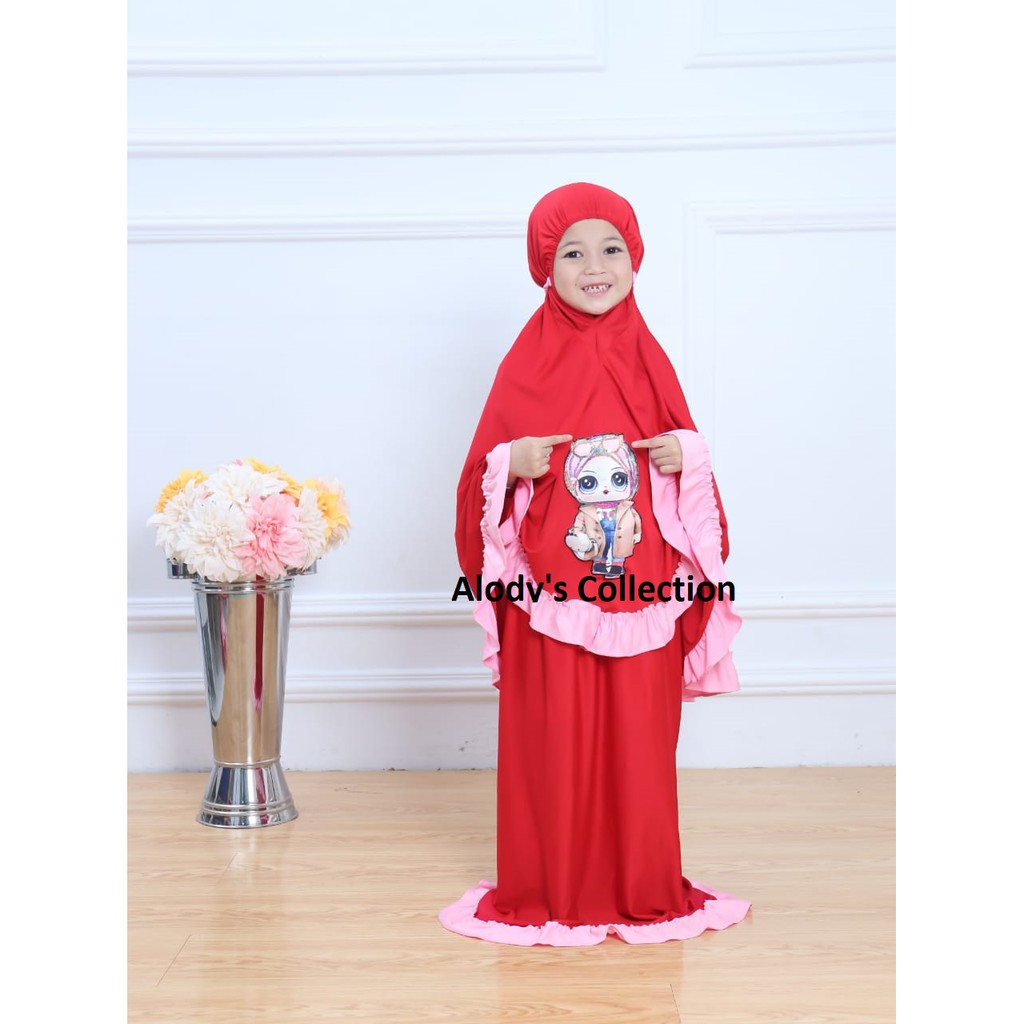 Mukena Anak Karakter LOL LED bisa Nyala Size M Usia 2-5 Tahun Bahan Jersey Termurah / Alody's