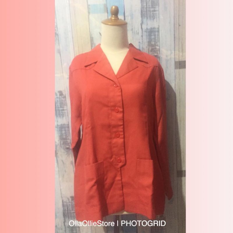[Preloved, XL fit to L-2XL] Blus/Outer Merah Bata Tangan Panjang