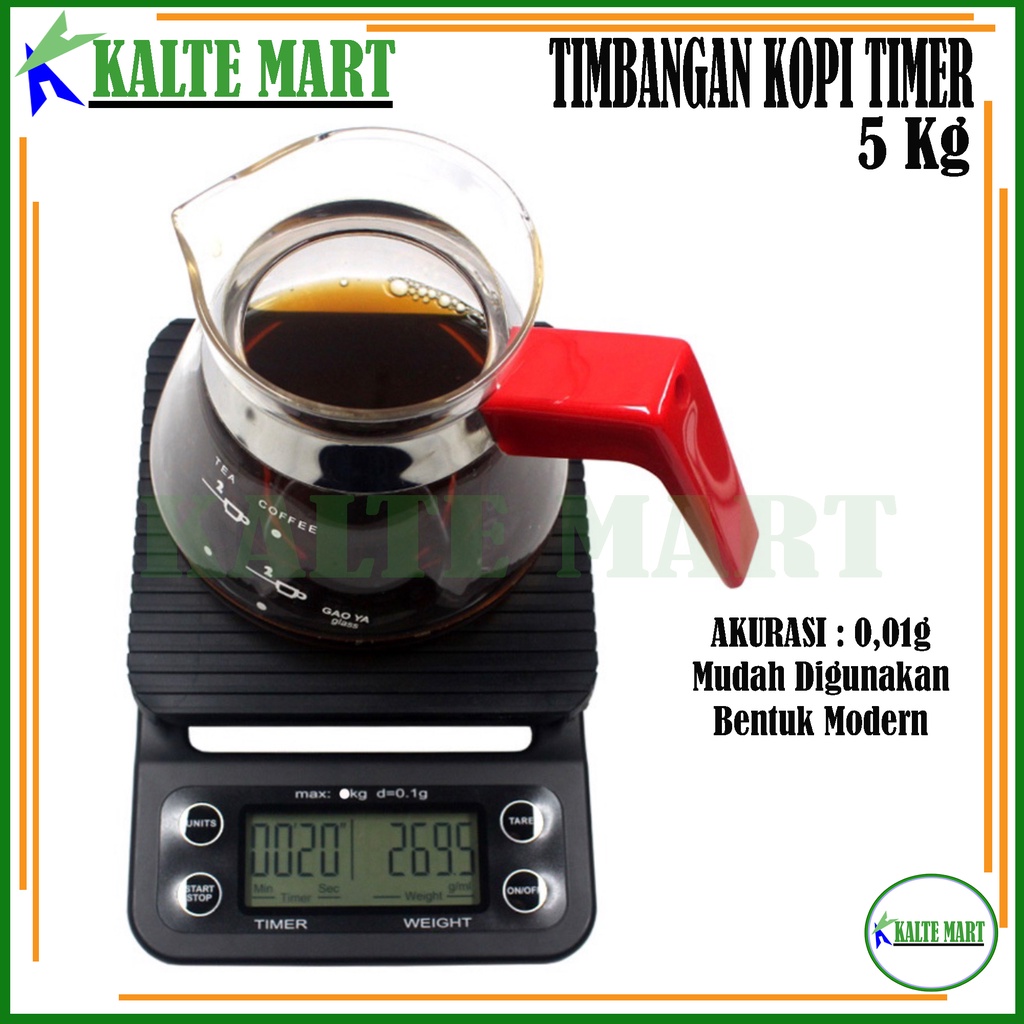 Timbangan Kopi Digital dengan timer 5KG / 0.1GR Digital Timer Coffee Scale 0.1Gr Timbangan timer 5kg timbangan dapur kitchen scale 5kg  timbangan 5kg