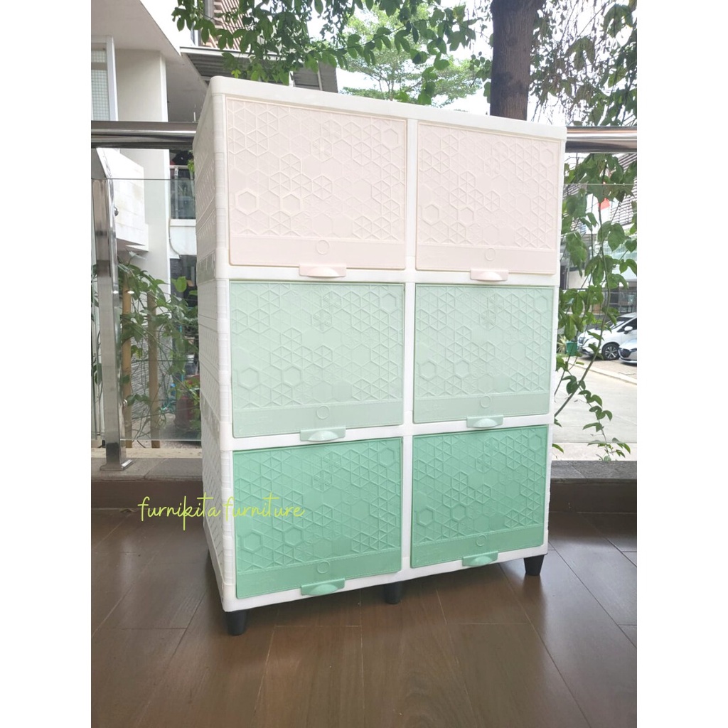 JTR - LEMARI PLASTIK DOUBLE CLUB FLIP SUSUN 3 DENGAN 6 PINTU SERBAGUNA RAK BUKU KusumaStore