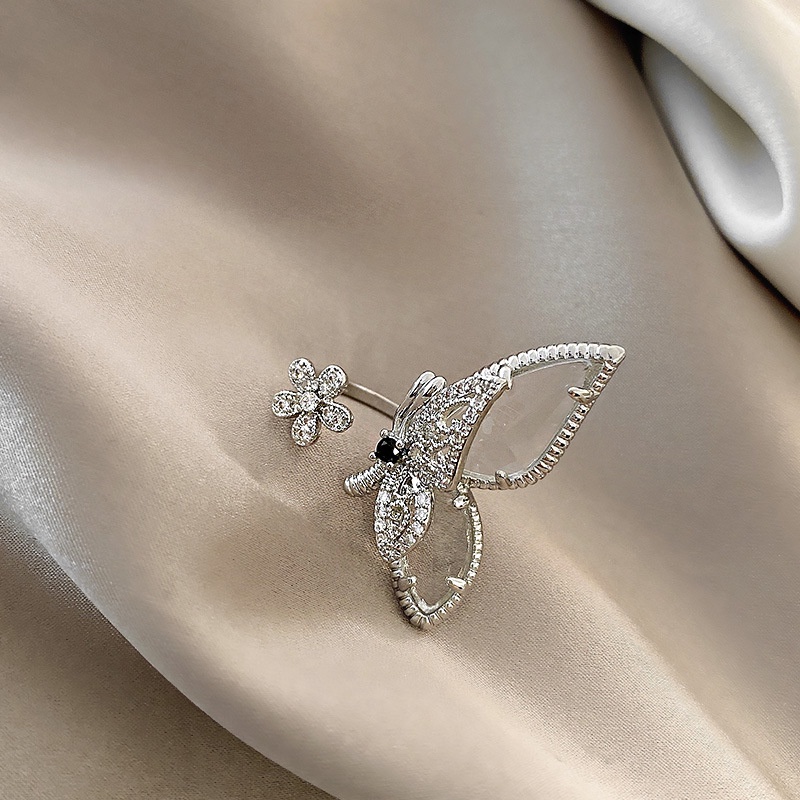 Cincin Butterfly Desain Bunga Full Berlian Kristal Untuk Wanita