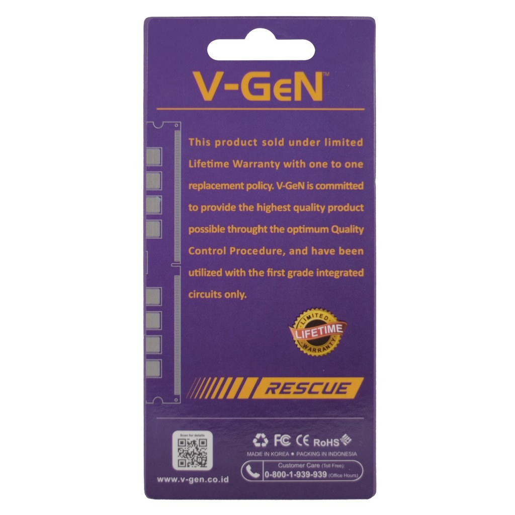 RAM V-GEN RESCUE 16GB DDR4 2133 / 2400 / 2666 LONGDIMM VGEN PC