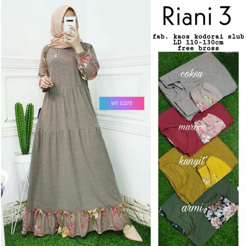 RIANI 3  Gamis kaos Gamis jumbo Gamis kekinian RESTOCK Fab kaos kodorai slup free bross Restock