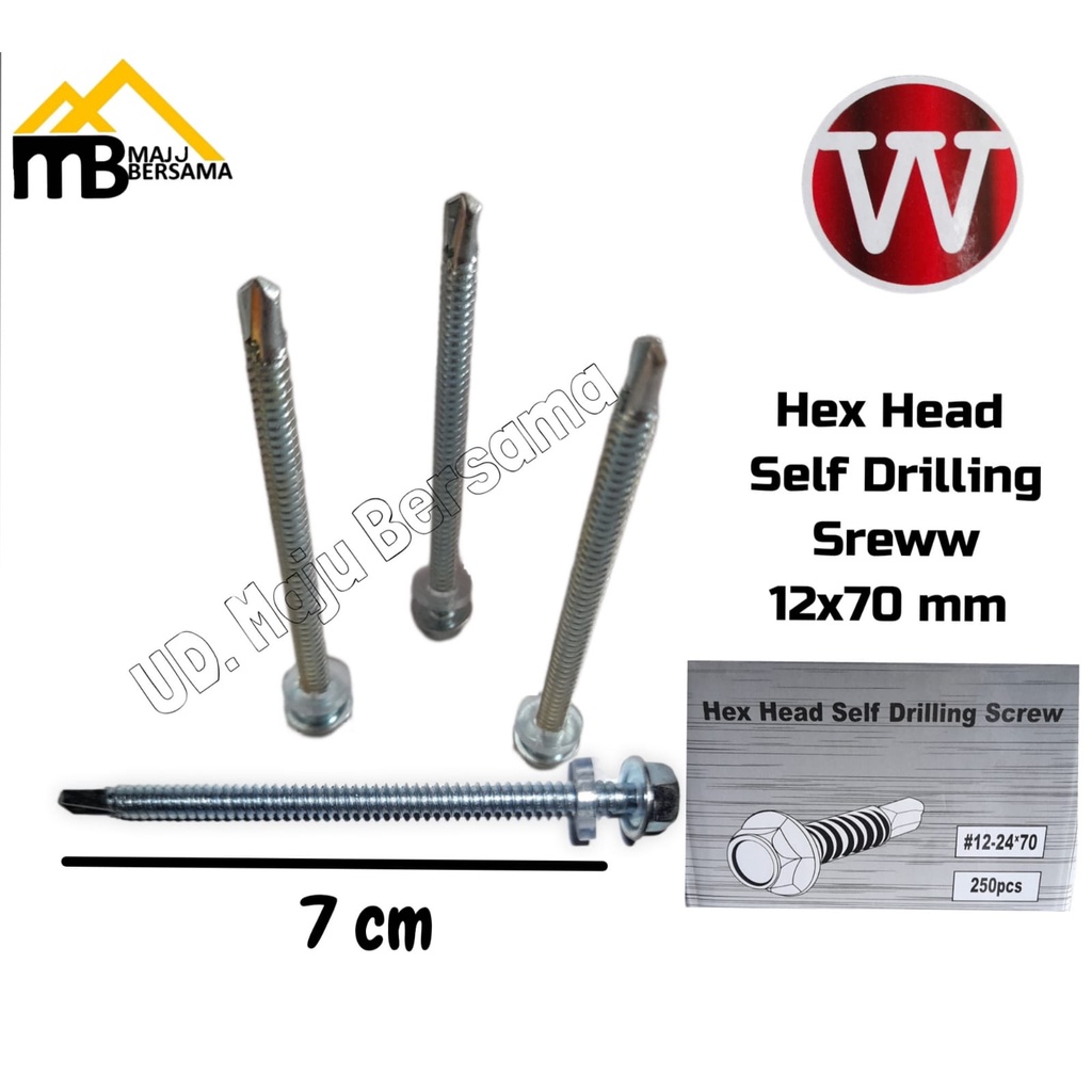 Baut Drilling 12 x 70 / roofing / Baut baja ringan 7 cm @10PC 4.500