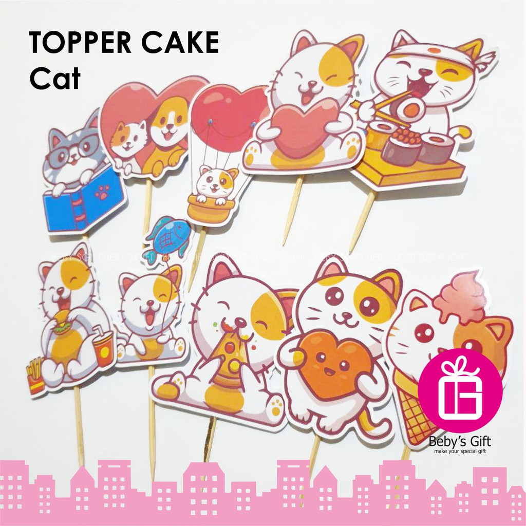 Beby's Gift Topper Cake Karakter Cat Kucing Ulang Tahun