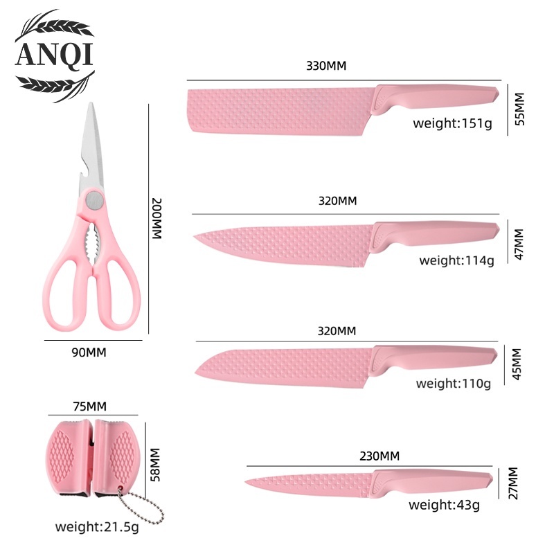 ANQI 1888 Pisau Diamond Knives Set 6 in 1 Pisau Dapur  + Pengasah Pisau VS-1844