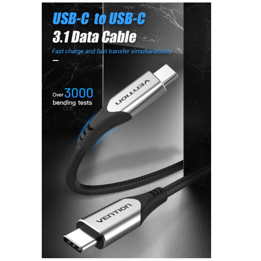 Vention Kabel Data USB Type C To C 3.1 Thunderbolt 3 PD 3A 60W 1M 1.5M