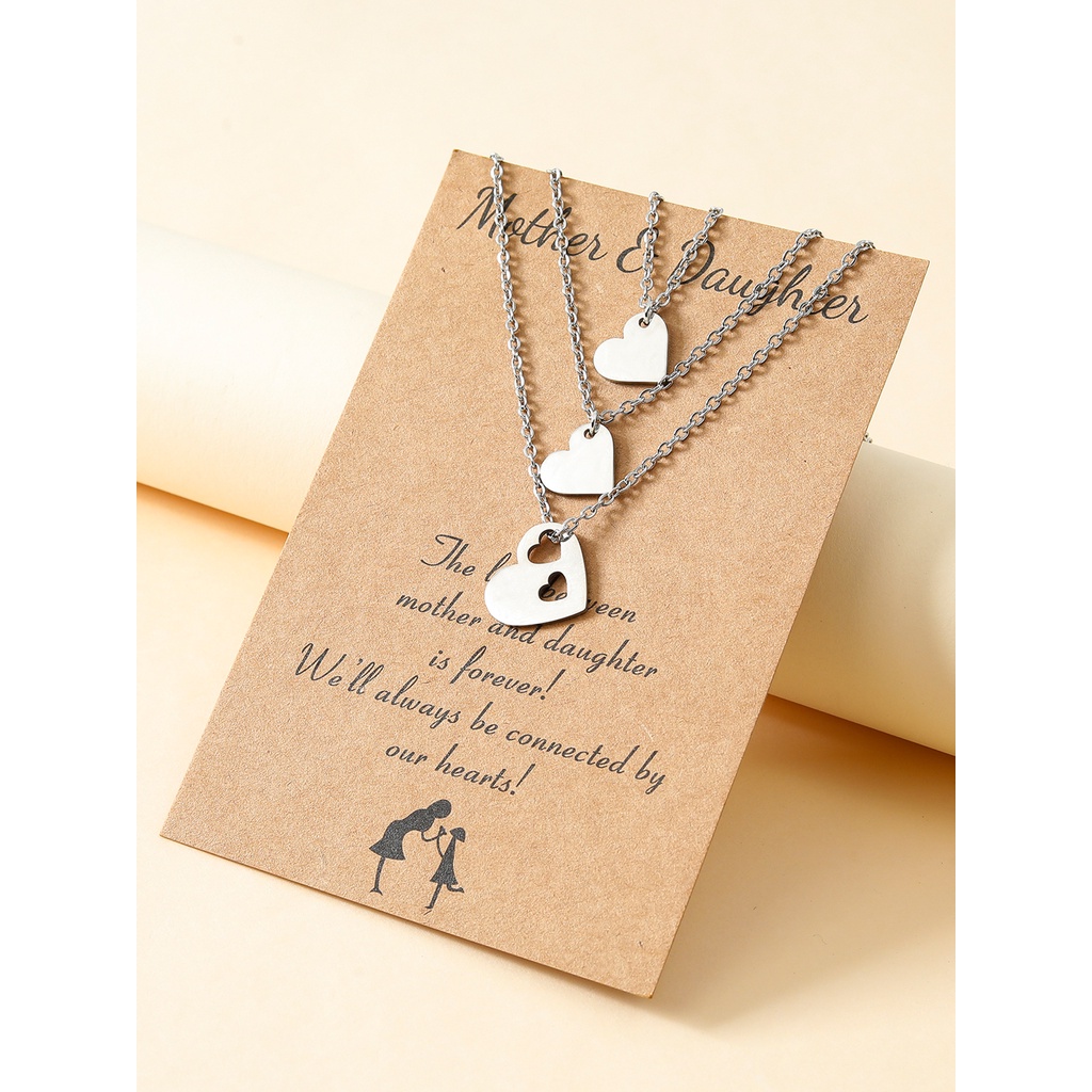 【COD Tangding】3pcs / set Kalung Bentuk Hati Hollow Out Bahan Stainless Steel Untuk Hari Ibu