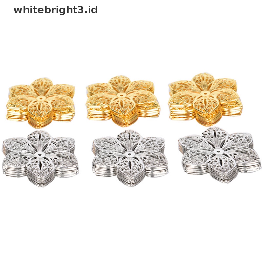 (whitebright3.id) 50pcs / Set Konektor Liontin Bentuk Bunga Filigree Untuk Kerajinan Tangan DIY