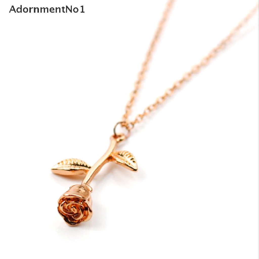 (AdornmentNo1) Kalung Rantai Dengan Liontin Bunga Mawar Warna Rose Gold / Silver Untuk Wanita