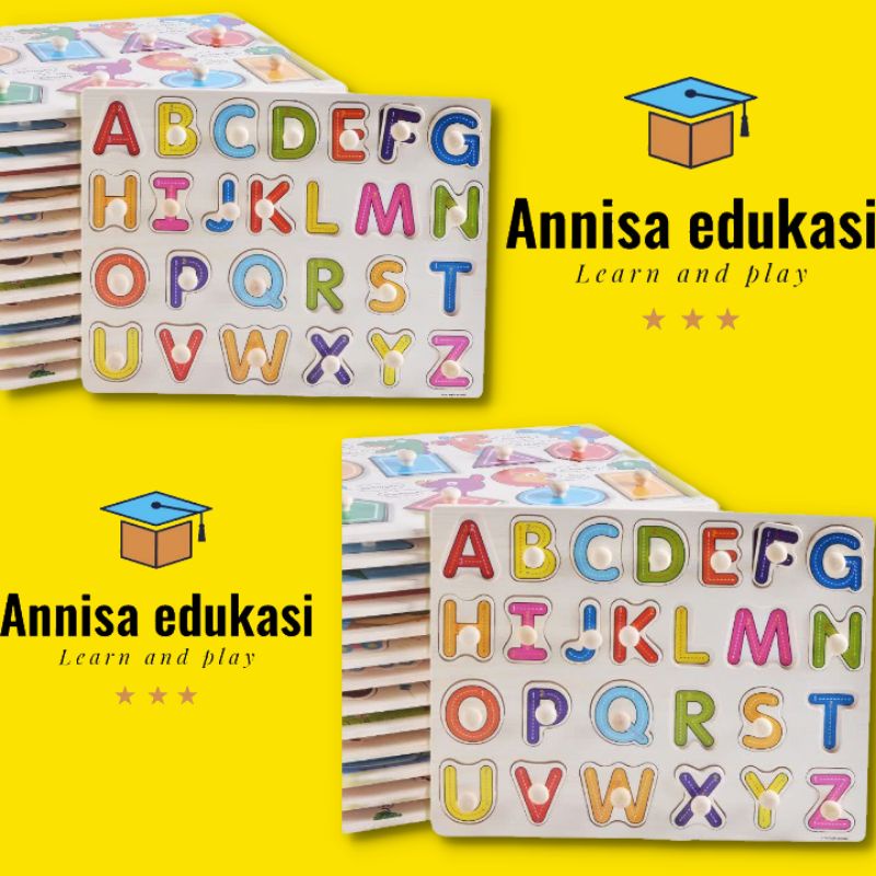 Puzzle kayu PUZZEL KNOB PUZZEL HIJAIYAH ANGKA ABJAD HEWAN MAINAN EDUKASI ANAK