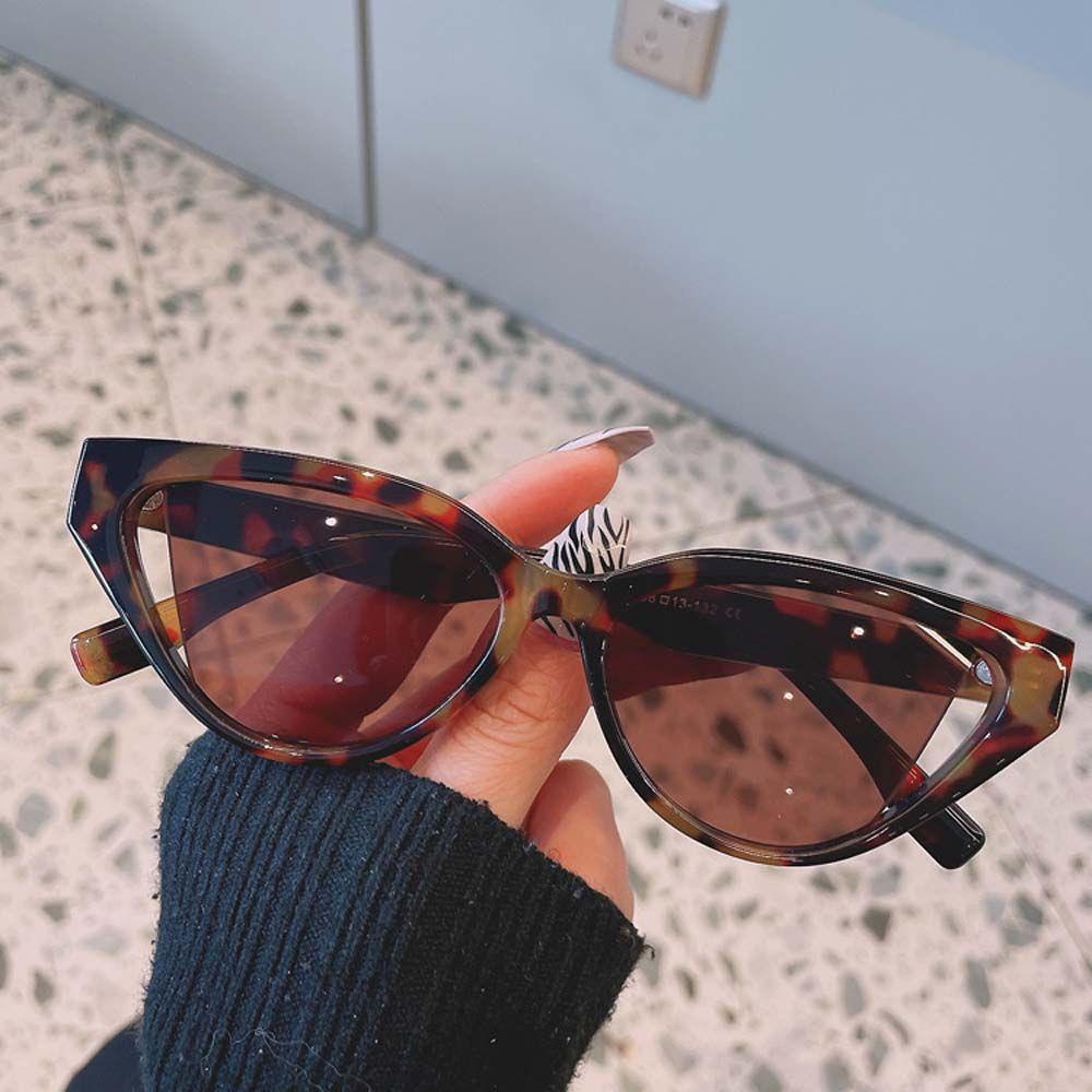 Mxbeauty Kacamata Hitam Mata Kucing Fashion Vintage Motif Leopard Hollow Anti-Reflective Segitiga Colorful Eyewear