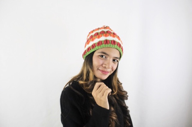 Topi Kupluk Bulu Warna Warni Hat Beanie Rainbow Fur Winter Musim Dingin