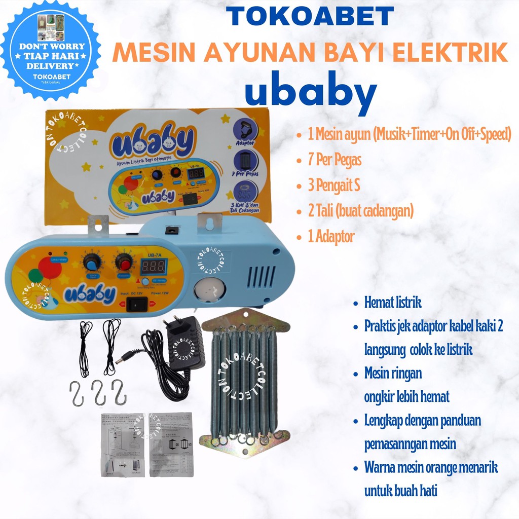 Mesin ayunan bayi otomatis elektrik UBABY lengkap dengan pengatur kecepatan timer musik TOKOABET