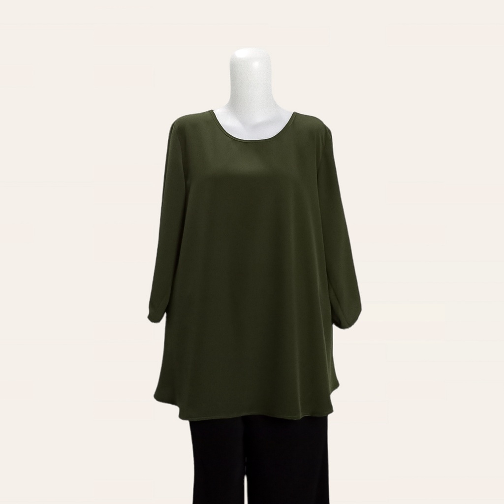 Baju Atasan Blouse Wanita Big Size Jumbo XL XXL 3L 4L 5L - Lengan Lurus 3/4-Hijau Army