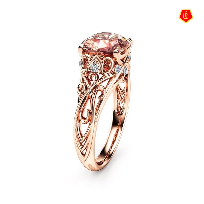 [Ready Stock]14K Rose Gold Colored Gemstone Topaz Champagne Ring