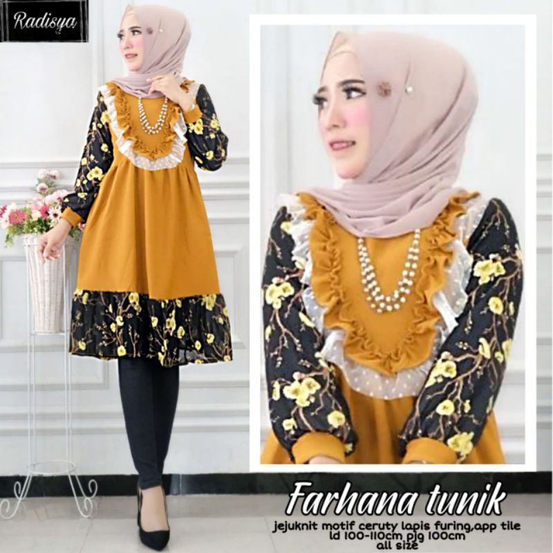 Farhana Tunik | Atasan Tunik Jeju Knit mix Ceruty