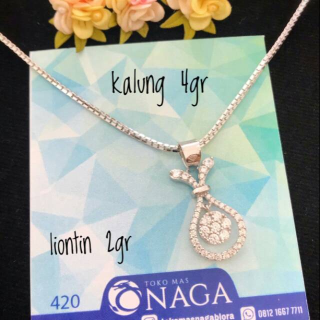 KALUNG DAN LIONTIN EMAS PUTIH SETENGAH TUA
