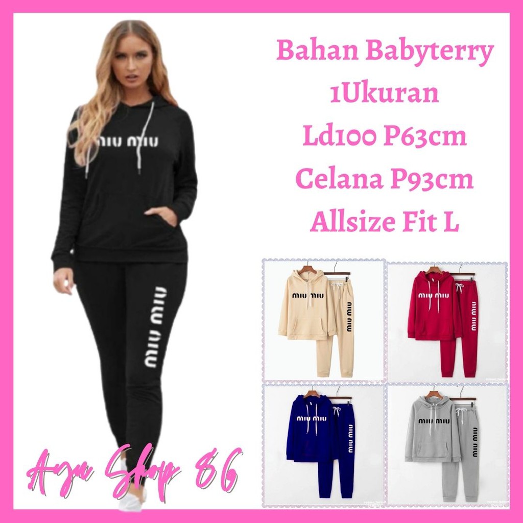 Baju Setelan Hoodie MiuMiu Wanita Dewasa Trend Kekinian Murah Modern Terbaru 2021 ST Set Celana Panj