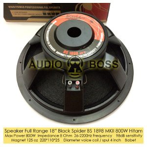 Speaker Full Range 18 inch 18 in 18in Black Spider BS 1898 Black Spider 1898 MKII 800 Watt 800W Hit