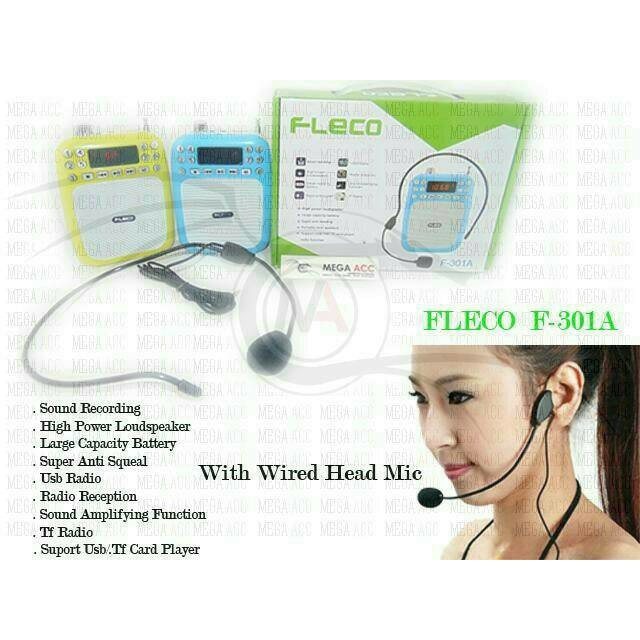 Speaker Pinggang Fleco F-301A /F301A / F 301A  Wired Head Mic Support USB/SD Card/ FM Radio