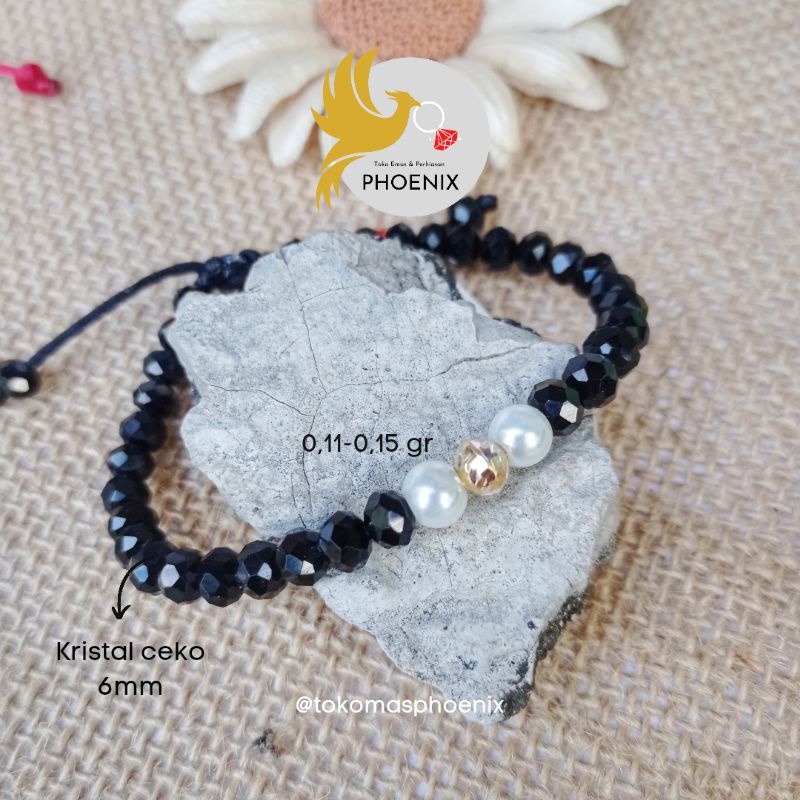 gelang batu kristal kombinasi emas asli