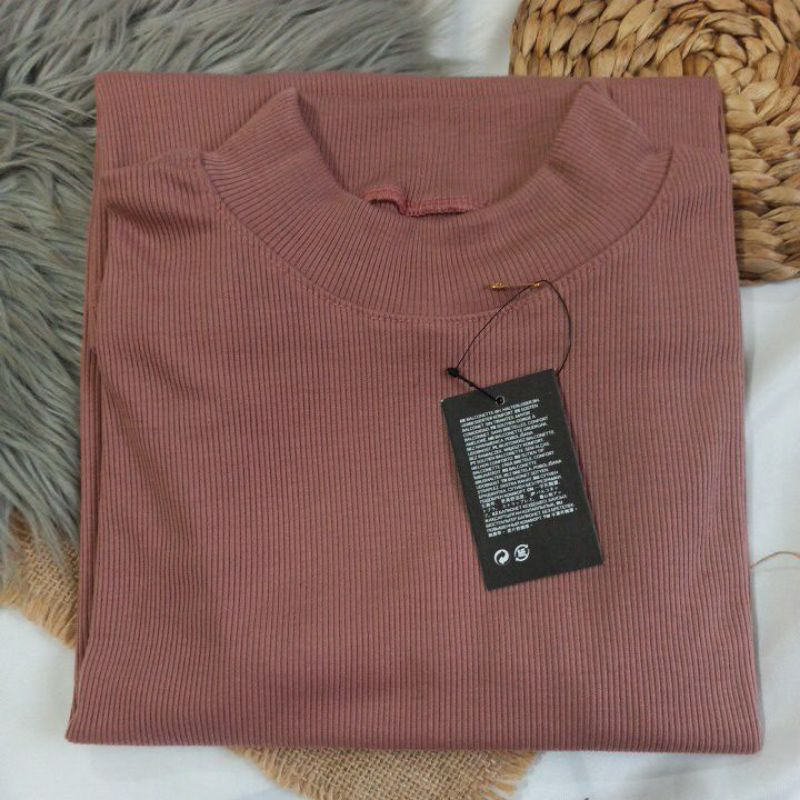 Baju Wanita Rib Premium Turtleneck Lengan Pendek / Turtleneck Viral Korea/  Kaos Rib Premium