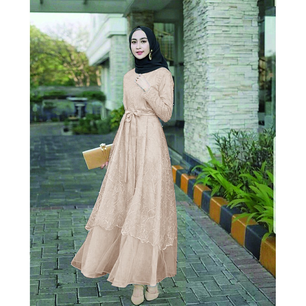 7 WARNA ADA JUMBO & BUSUI Dress Exclusive Brukat Tille Kayla Maxi Dress Aurel Premium Gamis Syari Lebaran Terbaru-1