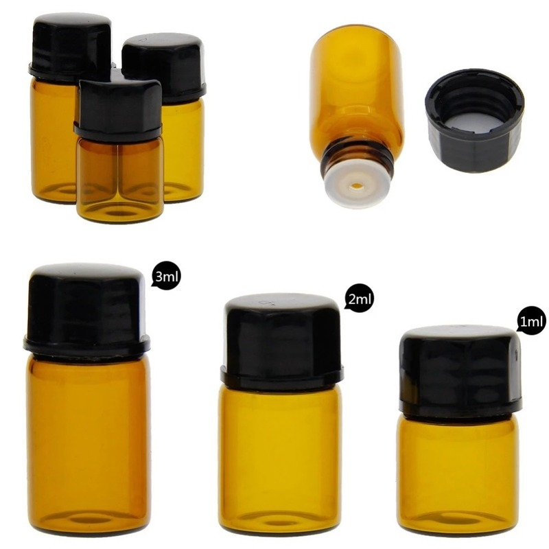 5pcs / Set Botol Kaca Amber Mini Kosong 1 / 2 / 3ml Portable Untuk Sampel Parfum / Kosmetik / Travel