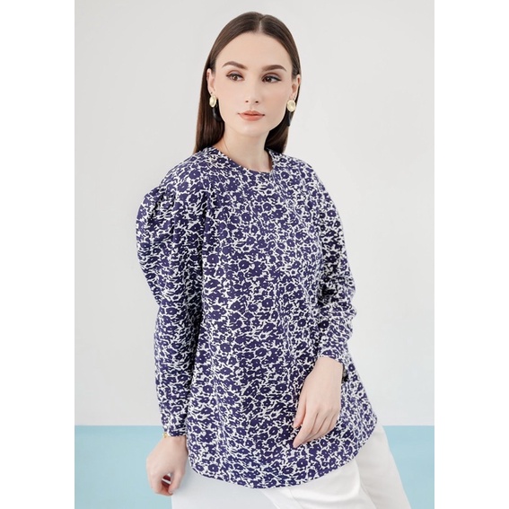 Dahlia blouse navy benang jarum by buttonscarves