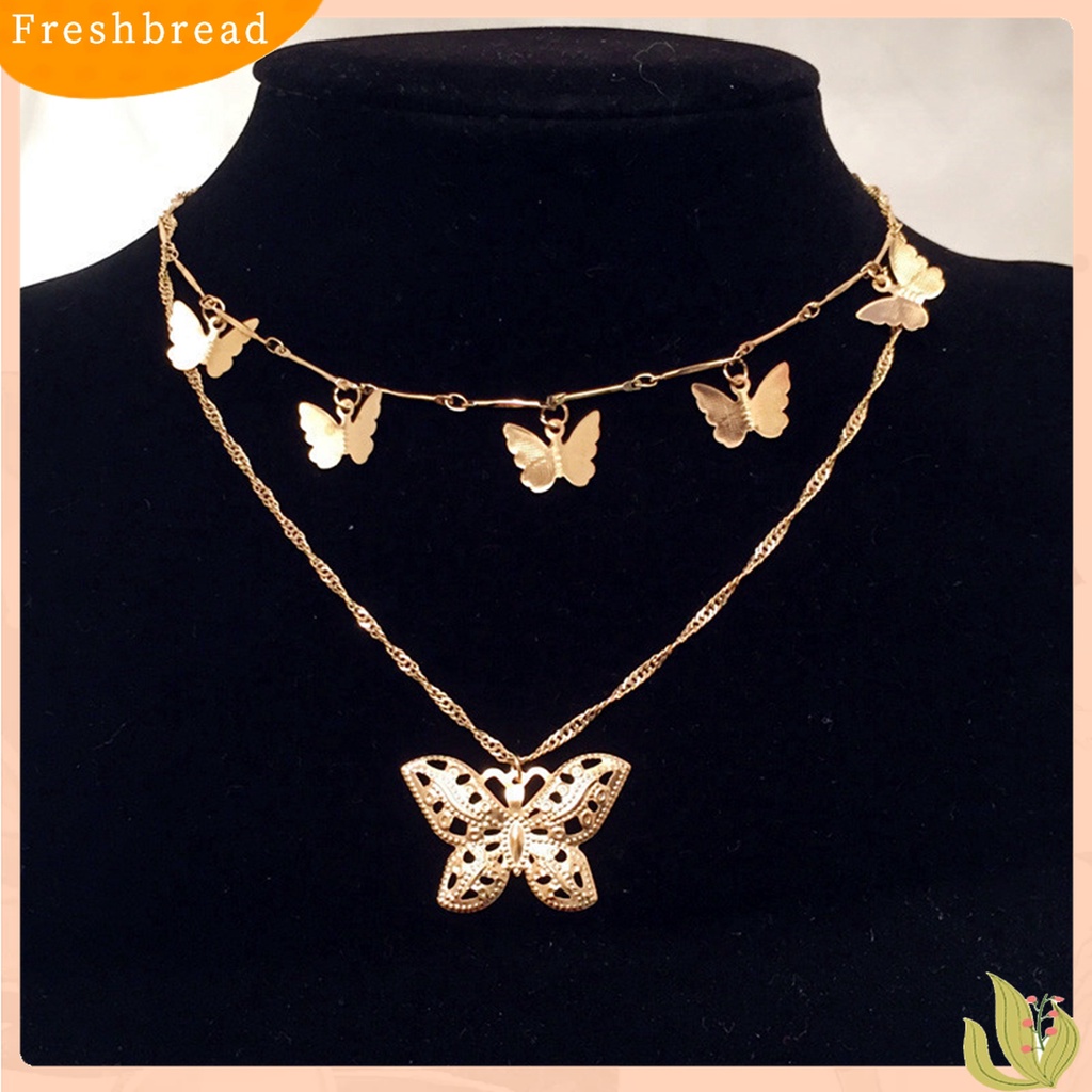 Terlaris Women 2-Layer Butterfly Pendant Choker Clavicle Chain Necklace Jewelry Gift