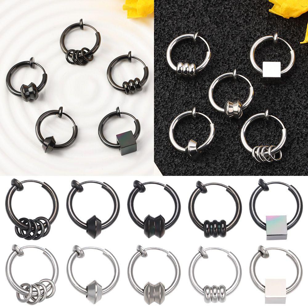 Preva Anting Punk Wanita Laki Laki Perempuan Tanpa Sakit Earring Clip Anting Stainless Steel Untuk Remaja Hoops Palsu