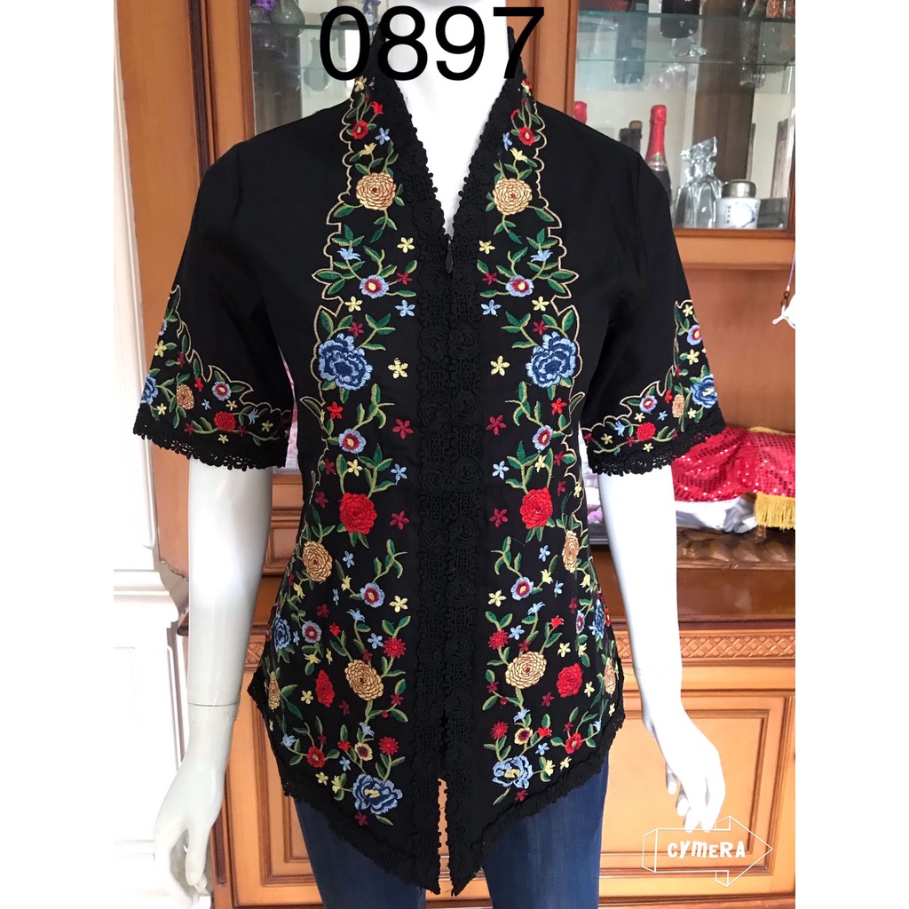 KEBAYA ALEXUEZ BORDIR TIMBUL KOMBINASI BRUKAT PREMIUM HITAM 0897PDK