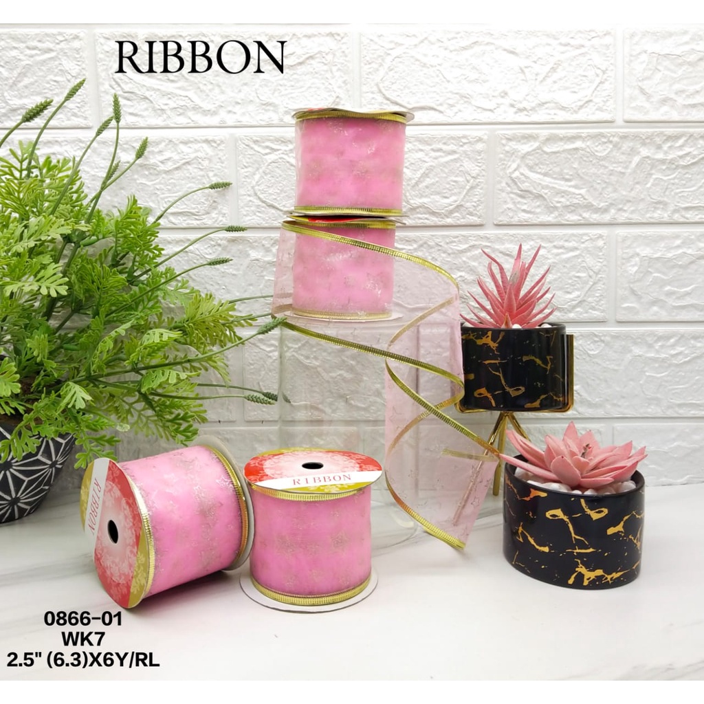 

Pita Natal Mas Bunga Lebar 6,3 Cm Panjang 5,4 Mtr Ribbon 0866-01 Pink