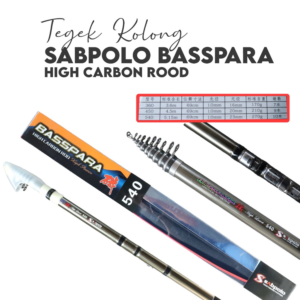 Joran Pancing Tegek kolong Sabpolo Basspara 180 210 240 270 300 360 450 540 Carbon Rod