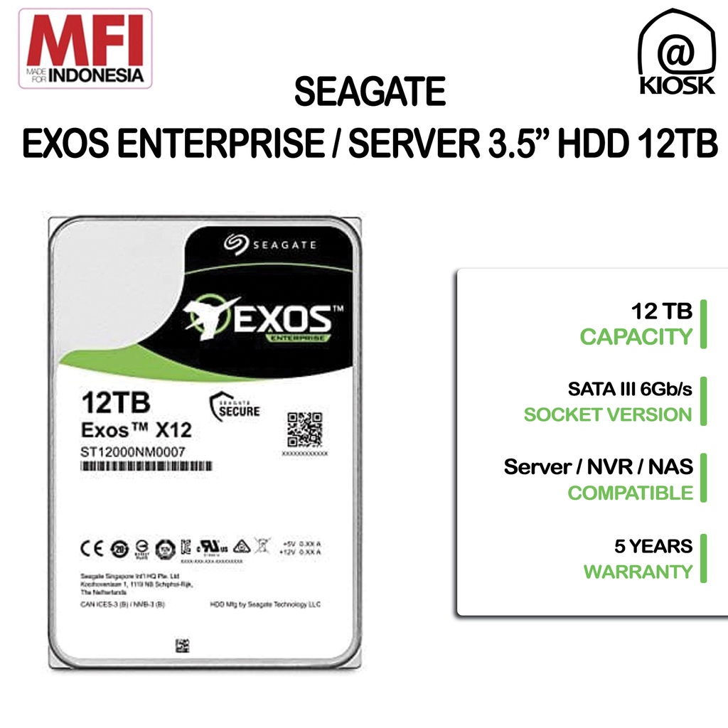 Seagate Enterprise / Server HDD 12TB - Seagate Exos - Garansi 5 Tahun