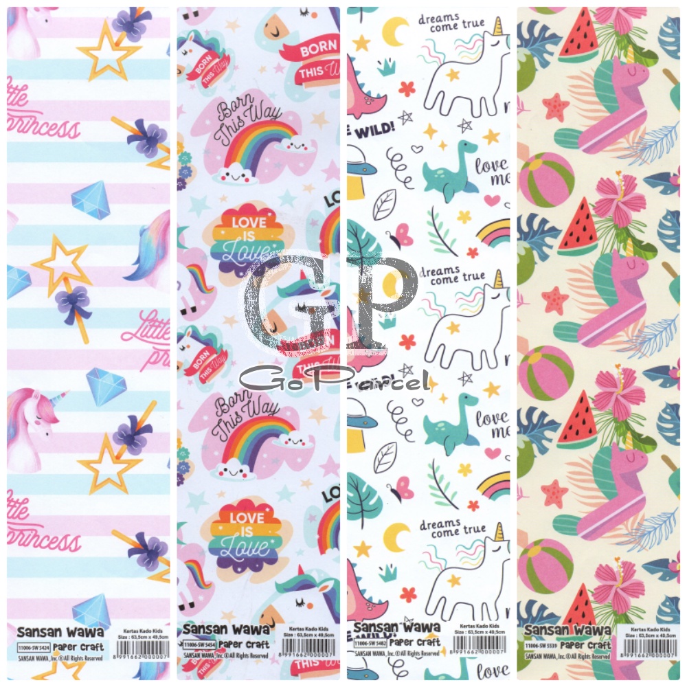 ( 5 Lembar ) UNICORN SANWA - KERTAS KADO MY PONY - GIFT WRAP PAPER SANSAN WAWA ANAK ULANG TAHUN / BIRTHDAY KUDA UNICORNS