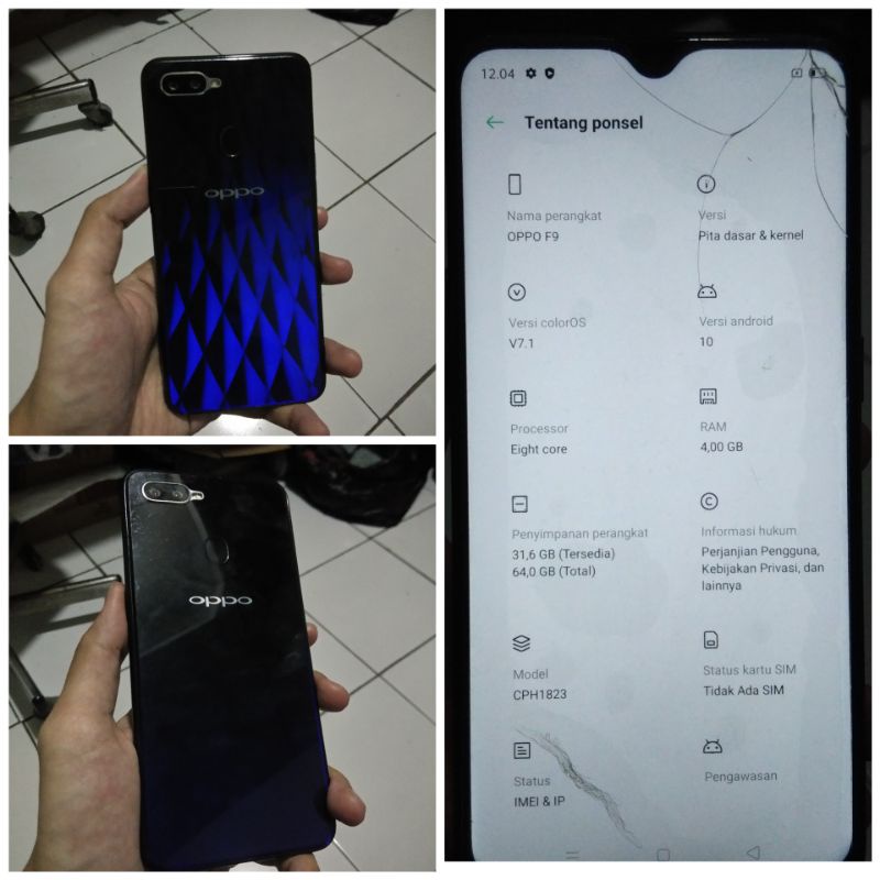 Oppo f9 (4/64gb) second fullset murah